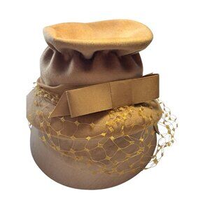 Vtg Glenover Wool Cloche Hat With Netting & Bow Accent Women's Gold Union Made